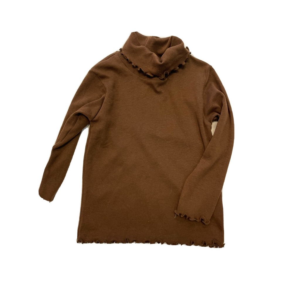 Kelly's Kids Girls Size 3-4 Brown Turtleneck‎ Shirt Lettuce Edge SI13